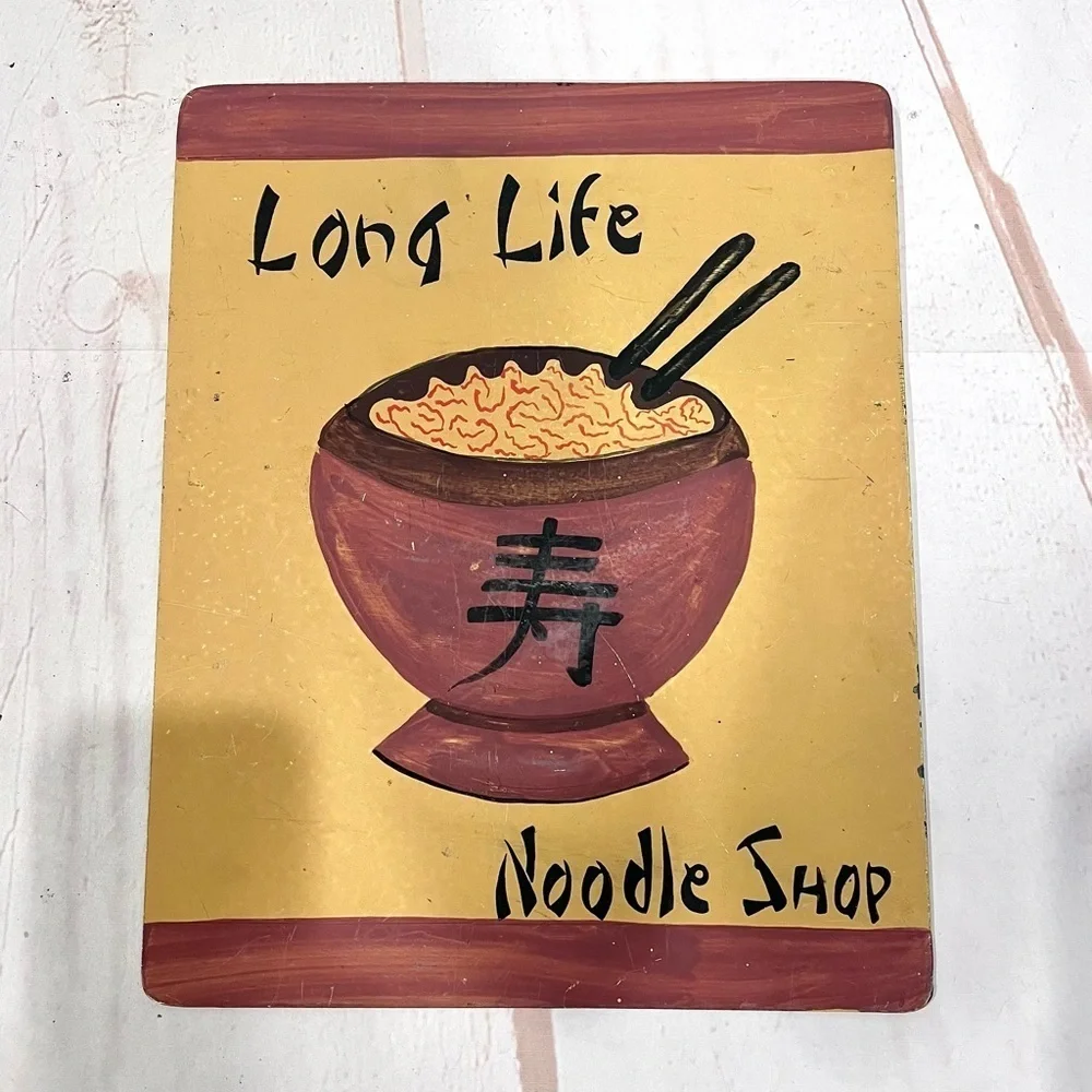 Long Life Noodle Shop Retro Asian Chinese Metal Hand Painted Wall Art Sign